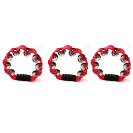 3PCS Double Row Hand Held Percussion Tambourine,Metal Jingles Hand Held Percussion Flower Tambourine for Church, KTV, Party, Game(Red)