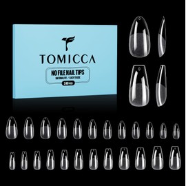 TOMICCA Pack of 240 Nail Tips, Medium Almond & Medium Coffin, Tips for Gel Nails, Soft Gel Full Cover Nail Tips, Nail Tips Set for DIY Nail Art Manicure, 12 Sizes