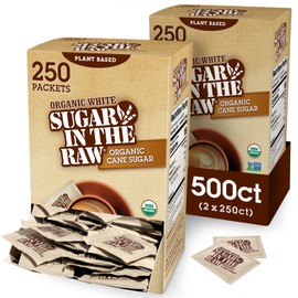 Sugar In The Raw Organic Granulated White Premium Cane Sugar, No Added Flavors or erythritol, Pure Natural Sweetener, Hot & Cold Drinks, Coffee, Tea, Vegan, Gluten-Free, Non-GMO, Bulk Sugar, 250 ct packets (2-Pack)