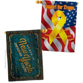 New York Vintage Burlap House Flag - Pack Regional States USA American Territories Republic Country Particular Area Support Our Troops - Banner Small Garden Yard Gift Double-Sided Made in 28 X 40