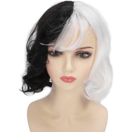 Peluca Ondulada Rizada para Mujer, Peluca Rizada Ondulada Corta para Mujer Peluca Completa de Cabello Sintético Mitad Negra Mitad de Cabello Toupee Pelucas de Disfraces