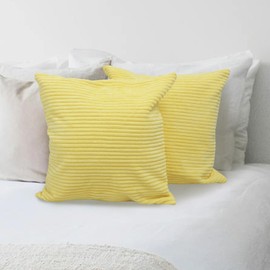 Betadistor Corduroy Cushion Covers Pack of 2 Decorative Square Throw Pillow Covers Cushion Soft Pillowcase 45 x 45cm（18 x 18 Inches） for Home decor Sofa Couch Bedroom, Light Yellow, 517-0356