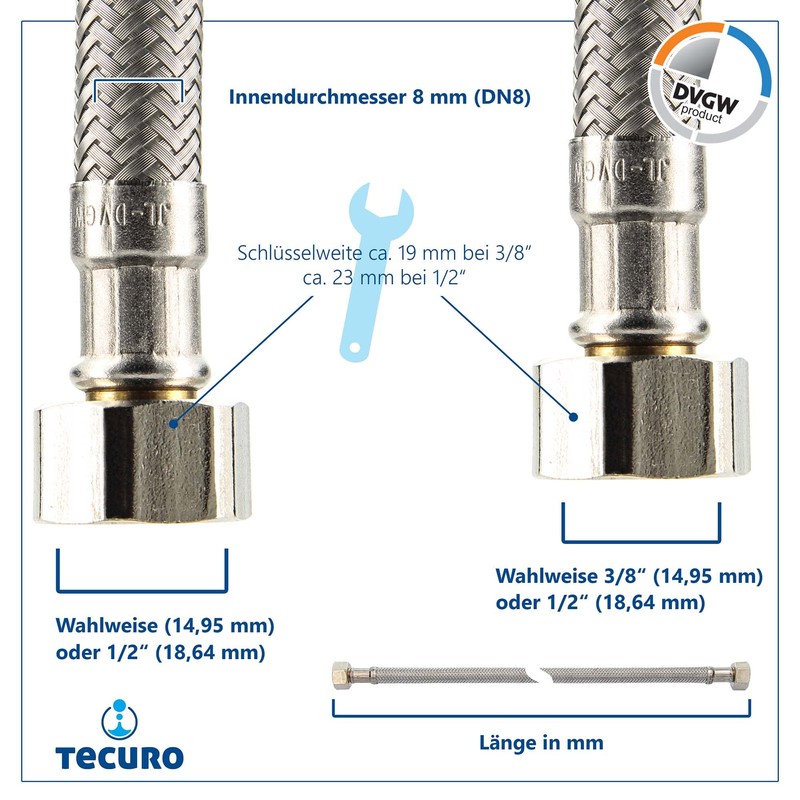 tecuro DN 8 Connection Hose Female x Female Thread for