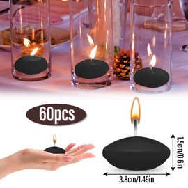 HA BIN 60 Stück Schwarz Schwimmkerzen, 3.8 cm Schwimmkerzen, für Hochzeiten, romantische Nächte, Junggesellinnenabschiede, Dekorationen (Schwarz)