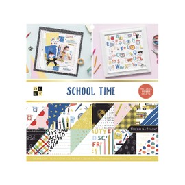 DCWV Printed Cardstock Paper 12x12, 36 Sheets of Scrapbook Paper for Crafts and Card Making, Double Sided Heavy Duty Cardstock with Foil Accents - School Time