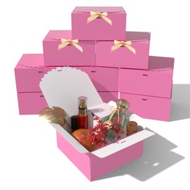 8x8x4inches Small Gift Boxes With Lids for Presents,10Pcs Bridesmaid Proposal Box for Gifts,Small White Boxes for Gifts, Paper Wedding Favor Boxes,Birthday Gift Box Bulk, Party Favor Boxes (Pink)