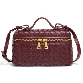 Raiuyow Mini Woven Crossbody Purse Square Box Bags Top-Handle Tote Handbag Shoulder Bag Cute Satchels Trendy (Burgundy)
