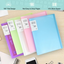 A4 Display Folders, 5 Pack 30 Pockets Display Book Document Clear Folders with Plastic Sleeves, Folders with Plastic Pockets, Presentation Folder Project Folders (5 Colors 30 Pockets)