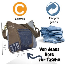 Sunsa Women's Shoulder Bag, Jeans/Canvas Handbag, Small Upcycling Bag, Jeans Bag in Vintage Design, Bags, Practical Gifts for Women, jeans colour, Retro