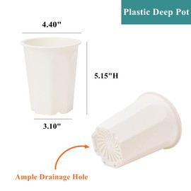 BangQiao 14 Pack 4.40 Inch White Plastic Deep Nursery and Seedling Pots, Round Planter Container for Transplanting, Cutting, Succulent