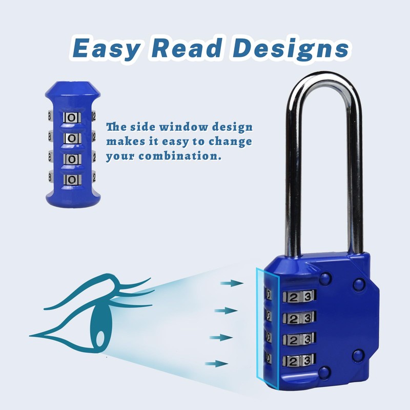 RESET- 4 Digit Combination Padlock with 2.4 inch Long Shackle,