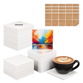 IHDYPPEW 40 Pack 4 x 4 Inch Square Sublimation Ceramic Tiles for Crafts, Sublimation Ceramic Coasters Tiles with Cork Backing Pad, Perfect for DIY Crafts and Sublimation Projects(Glazed)