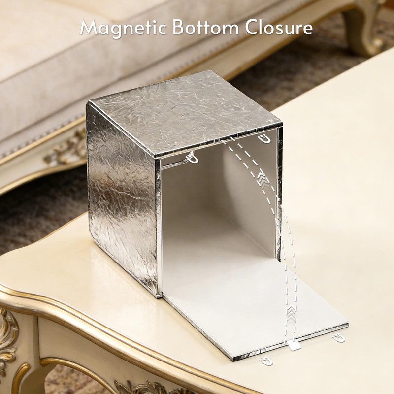 Silver Tissue Box Cover,Square Leather Tissue Box Cover with Magnetic