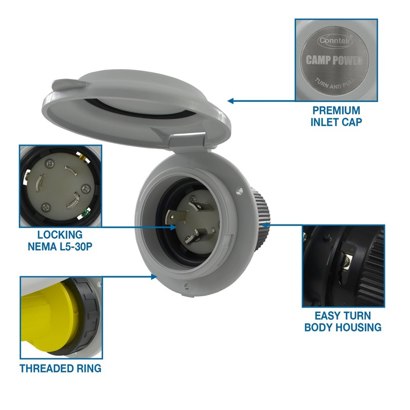 Conntek 30 Amp 125 Volt RV Marine Power Inlet -