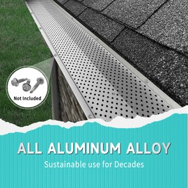 Gutter Guard, 6" (100 Feet, Mill Finish) Premium Heavy-Duty Aluminum Leaf Guards for Gutters,Gutter Leaf Guards for 6 Inch Gutters,Gutter Screen Install DIY Easy Gutter Cover System (25 Pack)﻿D