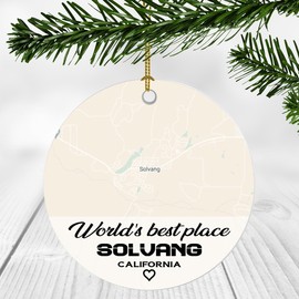 World's Best Place Solvang California Ornament New Home with Map City Solvang CA - Housewarming Gift for Friend, World's Best Solvang Ornament 3 Inch Plastic Circle