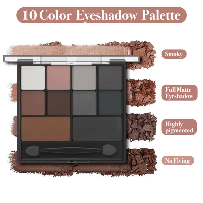Xumann Smokey Eyeshadow Palette, 10 Eye Shadow Shades Grey Eyeshadow