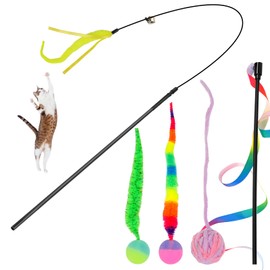 SHENGSEN Feather Wand Cat Toy,Bouncy Ball with Tail Cat Toys,Magic Worm with Large Colorful Ball Toy for Cats,Cat Feather Toys for Indoor Cats,Colorful Fuzzy Worm Bouncy Balls Cat Toy (ADM102-B-3B)
