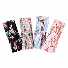 Ever Fairy Women’s Floral Pattern Cotton Headbands for Sports or Daily Wear, Pack of 4 -