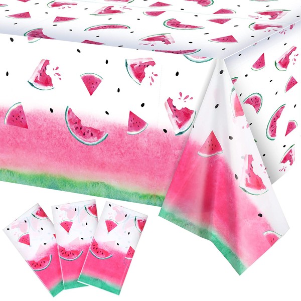 Watermelon Table Covers Tablecloth Plastic Disposable Summer Party Table Covers Watermelon Banner for Birthday Wedding Baby Shower Theme Party Decorations, 54 x 108 Inch (3 Packs)