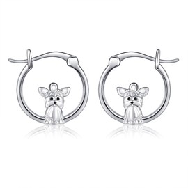 Yorkie Earring Sterling Silver Yorkie Hoop Earrings Animal Dog Jewelry for Women