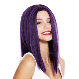WIG ME UP - VK-51-4SPBLUE Women's Wig Shoulder Length Straight Blunt Cut Middle Parting Purple Brown
