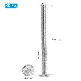 PATIKIL Flat Round Head Phillips Screws, 16 Pack M6-1 x 80mm Binding Screws 304 Stainless Steel 18-8 Full Thread, Phillips Drive Machine Screw Furniture Screw Connector Bolts