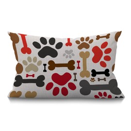 BGBDEIA Dogs Paws and Bones Cotton Linen Throw Lumbar Waist Cushion Cover Pillow Case Home Office Decorative Rectangle 12 X 20 Inches 30 x 50 cm