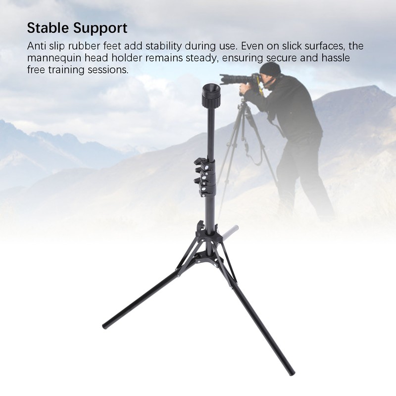 Wig Head Stand Tripod Aluminum Alloy Adjustable Height Portable Mannequin