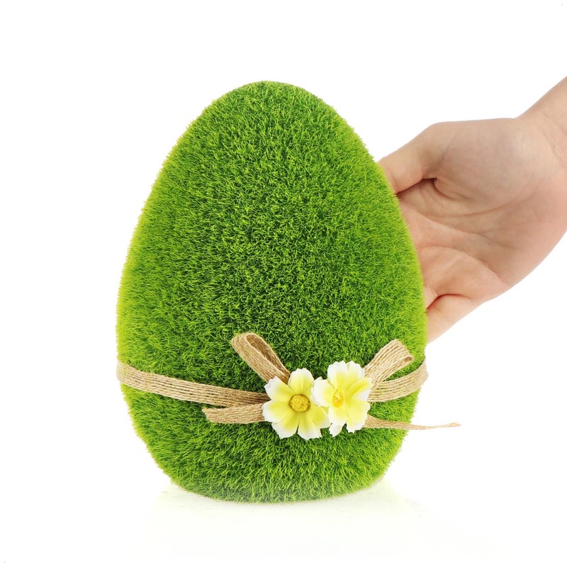 Com-Four® Decorative figures, green ceramic Easter figures, with moss like
