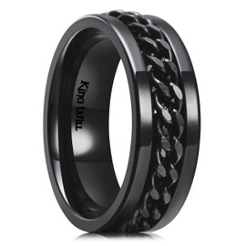 King Will Stainless Steel Men's Ring-8mm Black Men Chain Fidget Spinner Ring, 316L Stainless Steel Anxiety Ring for Men Women with Stress Free, Cool Wedding Band Comfort Fit Size 9