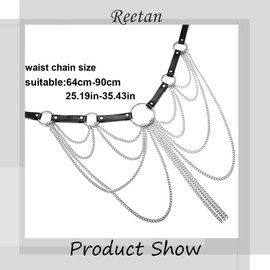 Reetan Punk Leather Body Chains Black Waist Chain Layered Nightclub Ring Belt Belly Chains Rave Party Body Jewelry Accessories for Women and Girls (B)