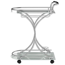Coaster Home Furnishings Chrome and White Serving Cart with 2 Frosted Glass Shelves, 15.75"D x 26.5"W x 33.75"H, Chrome & White