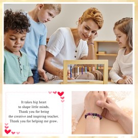 CheersLife Teacher Gifts - 3 Pcs Natural Stone Bracelet Teacher Appreciation Gifts Thank You Graduation Present for Woman Professor (Purple) CH-UKB408