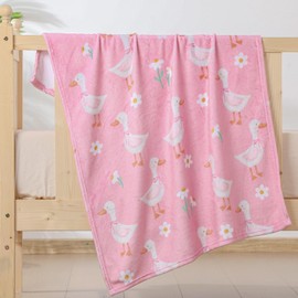 Breling Baby Blankets Cute Goose Blanket with Coquette Pink Bow Wing 30x40 Inch Boys Girls Flannel Fleece Cartoon Fleece Goose Baby Items Gifts for Newborn Toddler Swaddle Infant Crib Nursery Decor