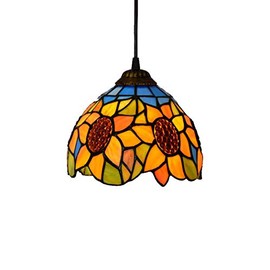 AIBOTY Tiffany Style Pendant Light 8-Inch Pastoral Sunflower Hanging Lamp Round Rustic Stained Glass Decoration Ceiling Lighting Vintage Design for Living Room Dining Room Corridor Balcony, E27