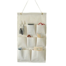 CaLeQi Linen/Cotton Fabric Wall Door Closet Hanging Storage Bag Case 7 Pockets with Hooks (7 pockets)