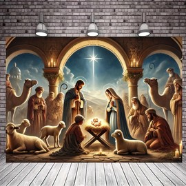 Blissyard Christmas Banner Nativity Backdrop Christmas Backdrop Nativity Scene Winter Banner 71x43 Inch Decorative Manger Display For Holiday Celebrations Backdrop For Nativity Scene