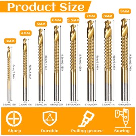 Oruola 8pcs Juego De Brocas para Metal,Titanium Drill Bit Set,3-9mm Serrated Side Cutting Drill Bit,Titanium Coated HSS Twist Drill Bits Woodworking Tools for Plastic Metal Wood Hole