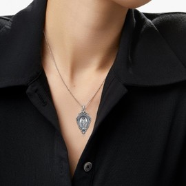 Rnivida 925 Sterling Silver Miraculous Medal Pendant Necklace, Virgin Mary Blessed Mother Pendant Necklace, Catholic Jewelry for Women
