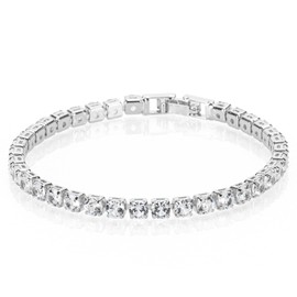Yadiana Bracelet for Woman 14K White Gold Plated Tennis Bracelet 3mm Cubic Zirconia Classic White Gold Jewelry for Woman,7 Inch