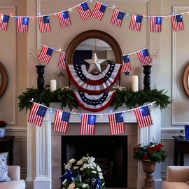 BlcTec Patriotic String Lights with 20 American Flags & 50 LED Red White Blue Lights, Battery Operated Waterproof Patriotic Decor, 8 Lighting Modes, Timer for Indoor Outdoor 4th of July Decorations