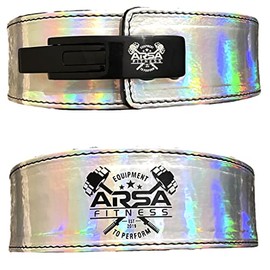 Arsa Fitness Weightlifting Adjustable Lever Belt for Men & Women Real Cow Hide Leather for Powerlifting Back Support Workout Deadlifts Squats 10MM Thickness 4" Width (MEDIUM, HOLOGRAPHIC)