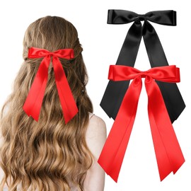Urpanda Hair Bows Silky Satin Bow Hair Clips Hair Ribbon for Women Hair Barrettes Alligator Clips Ponytail Holder Ribbon Bows for Hair Accessories, Black Red