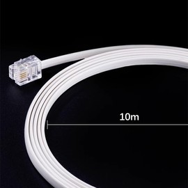 Telephone Cord, Telephone Fax (6 Poles 2/4 Core), 32.8 ft (10 m), Modular Cord with Plug, Dual Use, Replacement and Repair, For Small Spaces, Flat Type, White
