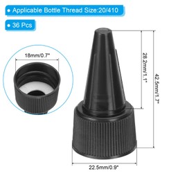 PATIKIL 20/410 Twist Bottle Caps, 36Pcs Plastic Ribbed Edge Squeeze Bottle Replacement Caps with Foam Gasket for Paint Lids Glue Dispensing Bottles, Black
