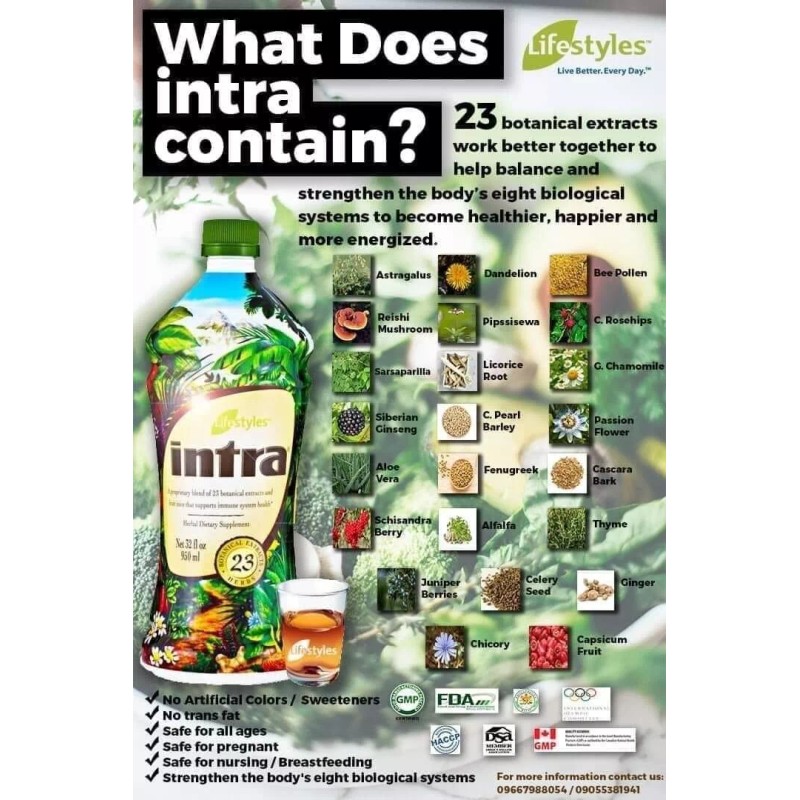 Lifestyles Intra’s 23 Botanical Extracts. Live Better Everyday