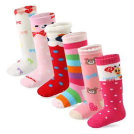 Cottock 6 Pairs Toddler Girls ABS Non-Slip Socks Knee High Cotton Grip Socks Baby Girl Non-Slip Socks, 6 pairs cute