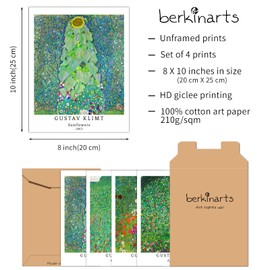 Berkin Arts Wall Art Unframed Prints Giclee Art Paper Set of 4, 8x10 inch Flower Artwork, Decoration Abstract Green Botanical Rustic Plant Nature Landscape Wildflower Wilderness Gustav Klimt Paintings