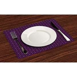 Lunarable Fleur De Lis Place Mats Set of 4, Vintage Style Royal French Lily Mardi Gras Inspired Illustration, Washable Fabric Placemats for Dining Table, Standard Size, Purple Yellow